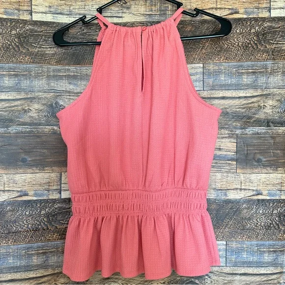Nine West | Coral/Peach Smocked Halter Neck Top (size M) - Picture 3 of 4